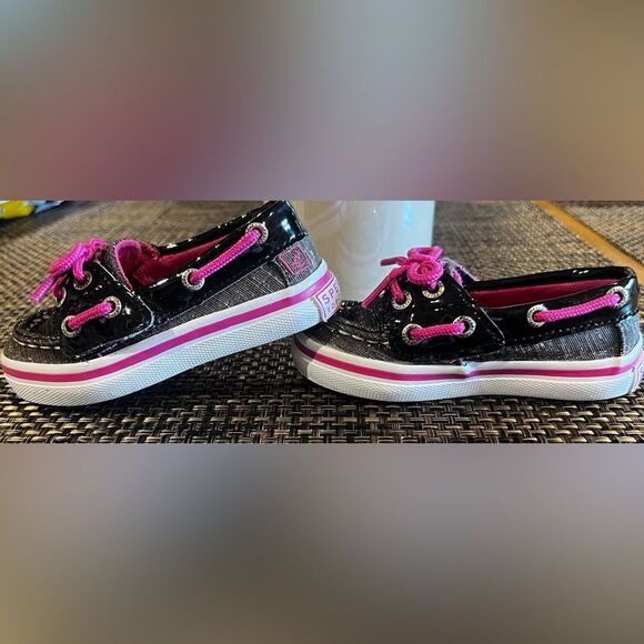 SPERRY TOP-SIDER Boat Shoes Little Girls Size 5 Seabright Black / Pink Shimmer - Picture 7 of 10